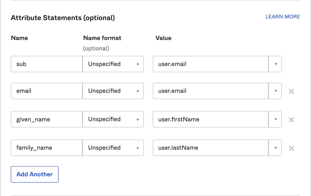 Okta configure attributes statements